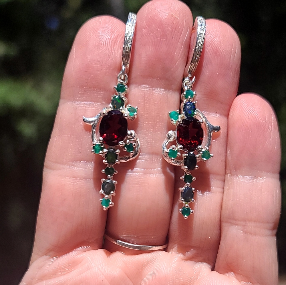 Garnets Opals Onyx OH MY! Sterling earrings ✨️ NEW! - Picture 7 of 8